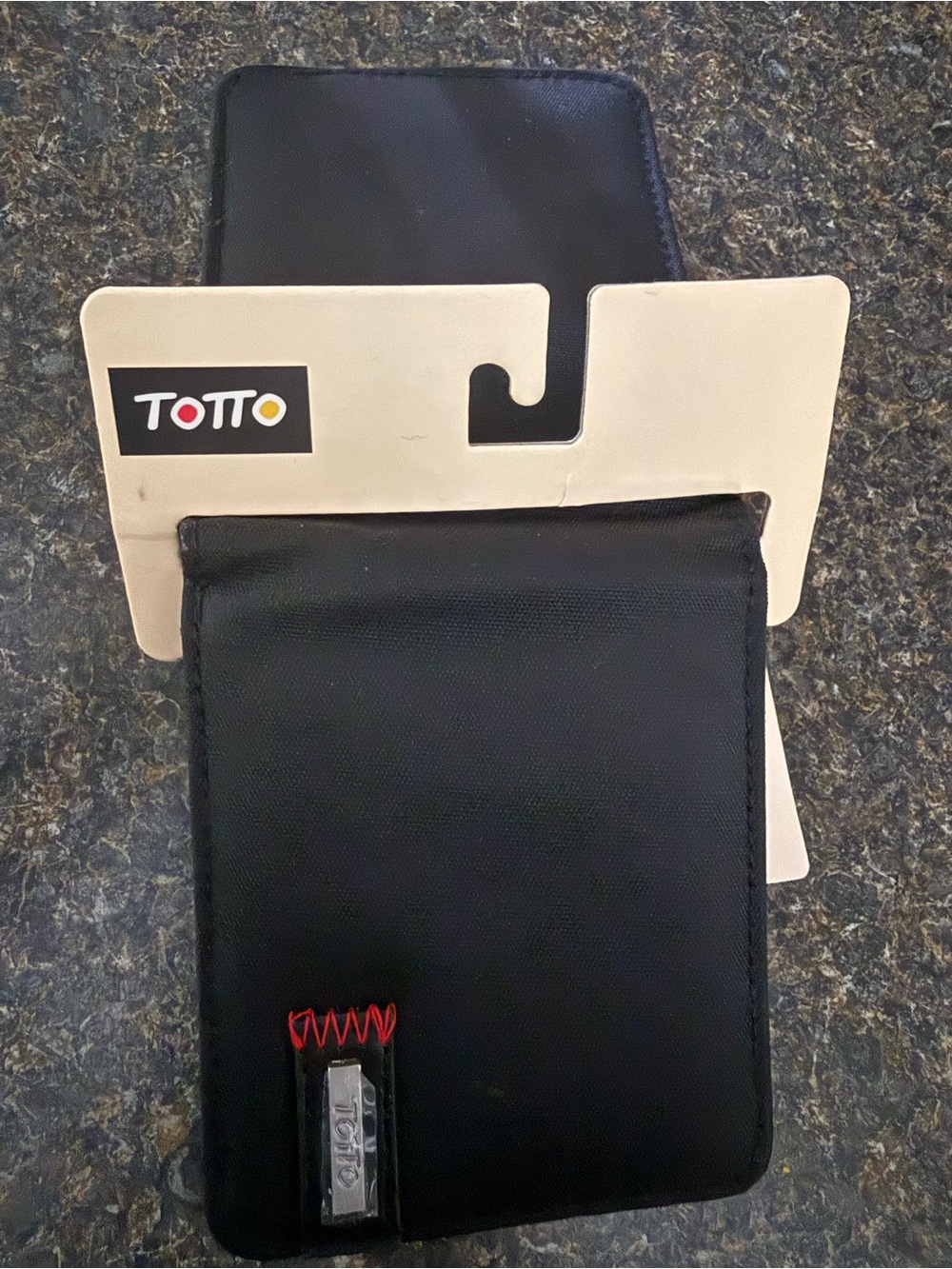 OTTO Black Wallet with Red Stitch Detail